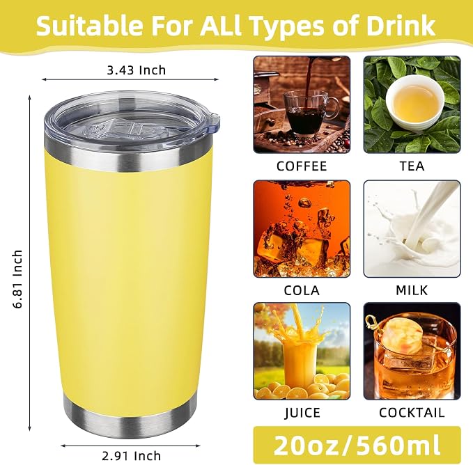 20oz Tumbler with Lid Stainless Steel Insulated Tumblers Travel Coffee (6, Light green/Yellow/Light pink/Purple/Navy blue/Black)