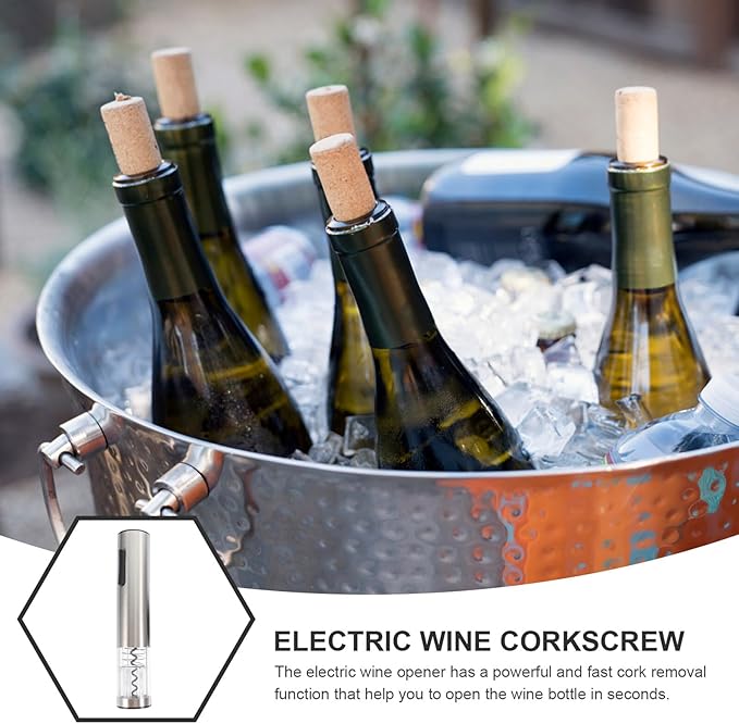 Lurrose Automatic Electric Wine Opener Rechargeable Stainless Steel Corkscrew with Vacuum Stopper and USB Charging Cable Practical Lightweight Wine Bottle Opener for Home Party and