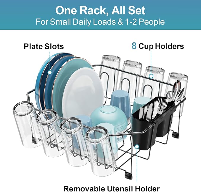 GSlife Small in Sink Dish Drying Rack - Stainless Steel Compact Dish Drainer for RV Kitchen Apartment Sink, Rust Resistant Inside Sink Rack, 1–2 Person Households, 13.1" W x 14.4" L, Gunmetal Grey