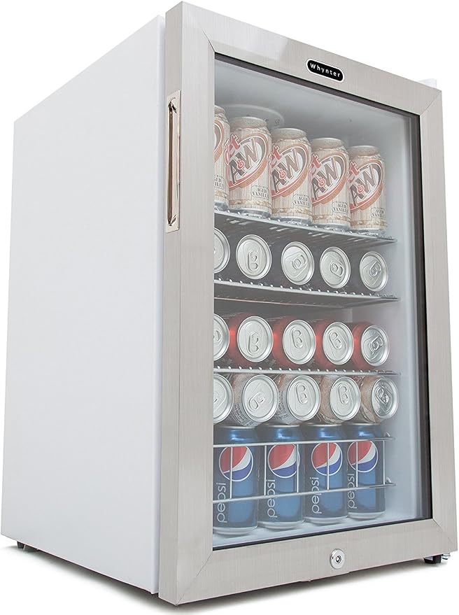 Whynter BR-091WS, 90 Can Capacity 2.1 cu. ft. Stainless Steel Beverage Refrigerator and cooler, Mini Fridge with Glass Door with lock