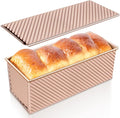Pullman Loaf Pan with Lid, Non-Stick Carbon Steel Bread Pan for Homemade Sandwich & Sourdough Bread, 1lb Dough Capacity, Corrugated Toast Box Mold, Gold