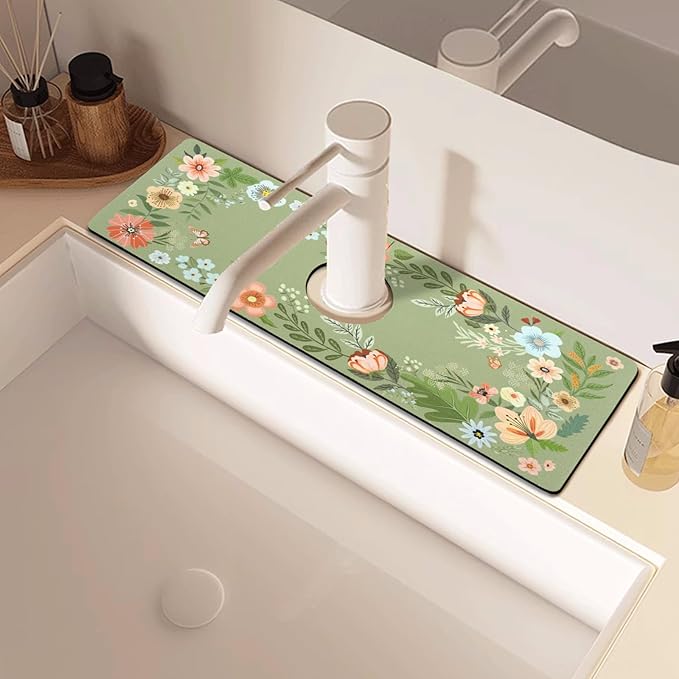 Sink Faucet Absorbing Mat, 2 Pack Drying Mat Around Faucet Sink Splash Guard Behind Faucet Sinkmat For Kitchen Bathroom Island Rv 15 * 5.5 Inch (38 * 14 cm)