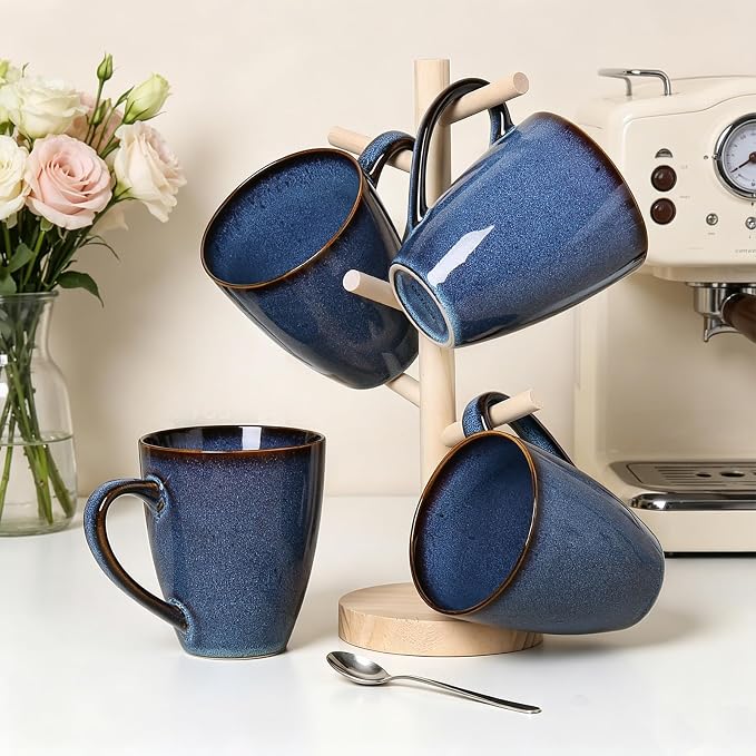 MONITO 17 OZ Coffee Mugs Set of 6, Large Ceramic Blue Coffee Mugs Set with handle for Tea/Latte/Milk/Cocoa, Funny Tea Cups for Office and Home, Engagement Gifts. (Starry Blue)