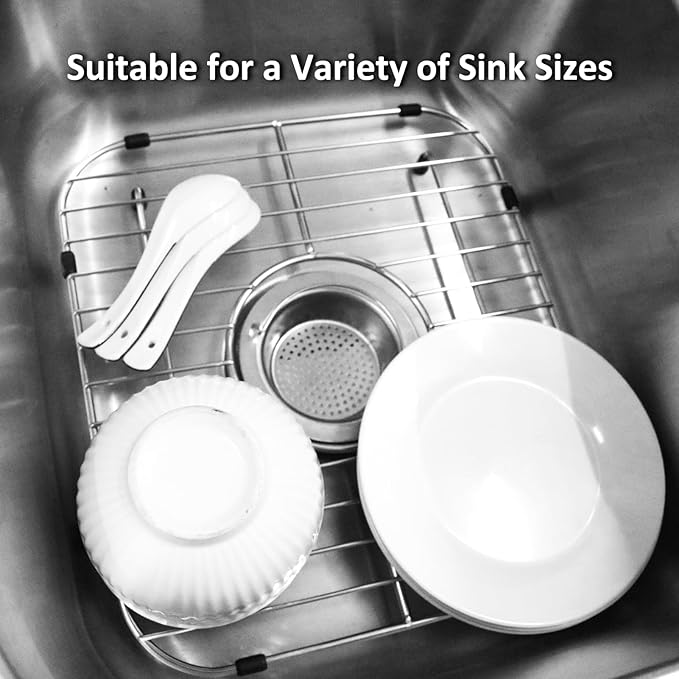 Sink Protectors - 18/8 Stainless Steel Draining Grid & Dish Rack, Medium Hole, Customizable Fit 300 x 336mm(11 13/16 x 13 3/16)