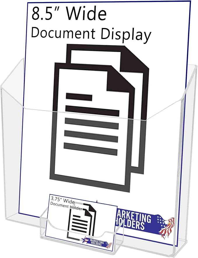 Marketing Holders 8 1/2”W Magazine Holder Catalog Pamphlet Value Pack of 12 Organizer Circular Journal Newsletter Document with Attached Business Card Pocket Wall Mount or Countertop