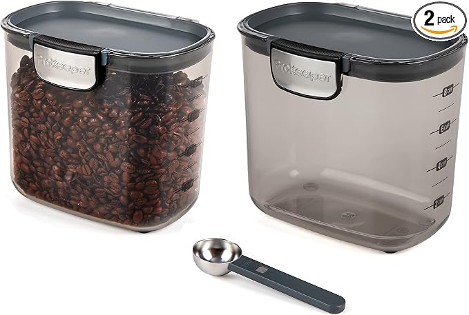 Progressive International ProKeeper+ Clear Plastic Airtight Food Baker's Kitchen Storage Organization Container Canister Set with Magnetic Accessories, 2- Piece Set (Coffee 2-Quart)