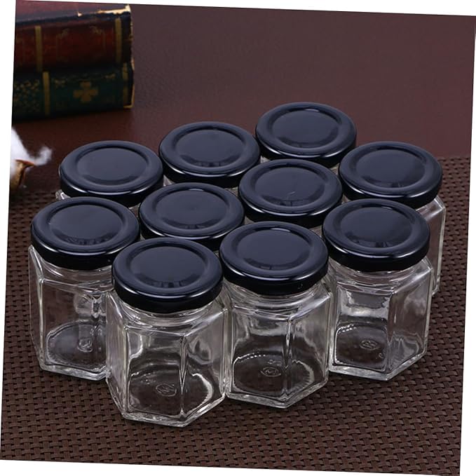 Abaodam Hexagonal Glass Food Storage Jars 380ml, Airtight Kitchen Grain and Snack Seal Containers with Lids, 10pcs Set for Pantry Organization and Meal Prep