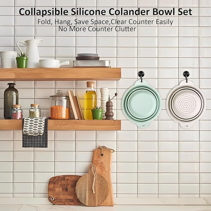 Collapsible Silicone Colander Basin Set, Thickened Strainer bowl, for Kitchen, RV, Camping, Draining Pasta, Washing Fruit, Vegetable