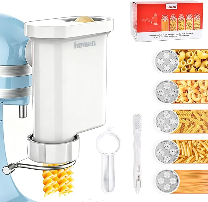 Pasta Press Attachment for Kitchenaid Stand Mixer, Compact Storage Pasta Maker Attachment with 5 Interchangeable Plates, Easy Homemade Spaghetti, Bucatini, Fusilli, Large & Small Macaroni Accessories
