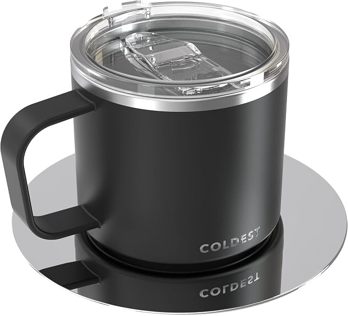 The Coldest Water Stackable Insulated Espresso Cup with Saucer - Insulated Triple Wall Stainless Steel Travel Double Shot Espresso Coffee Mug with Sliding Lid (4 oz, Stealth Black)