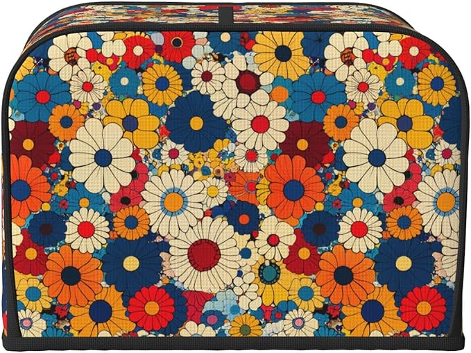 Toaster Cover 4 Slice Ethnic Flower Colorful Daisy Kitchen Small Appliance Covers with Pockets Dust and Fingerprint Protection