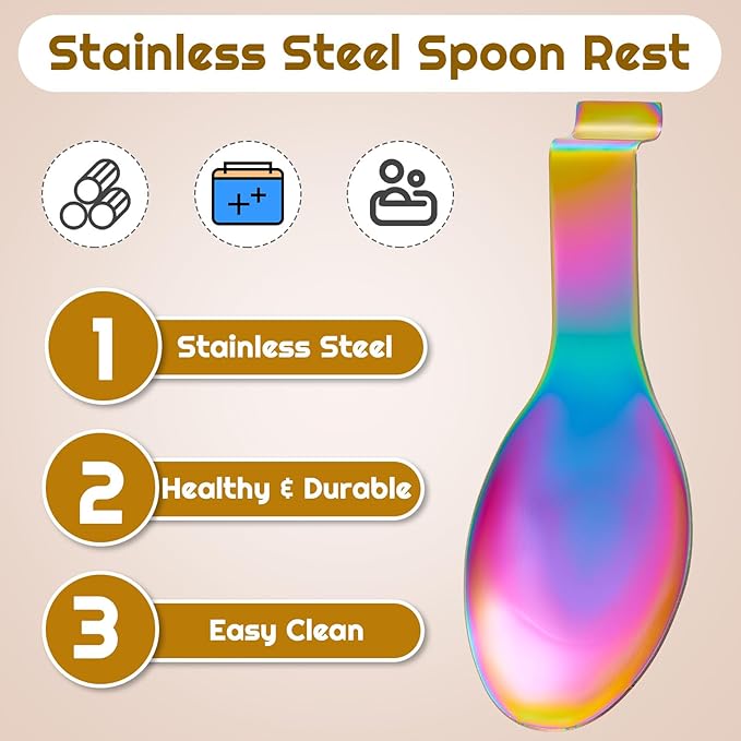 Nuanchu 6 Pcs Stainless Steel Spoon Rest Spatula Ladle Holder Spoon for Stove Top Heavy Duty Spatula Holder for Countertop Dishwasher Safe Utensil Rest for Kitchen, 3.8 x 9.6" (Colorful)
