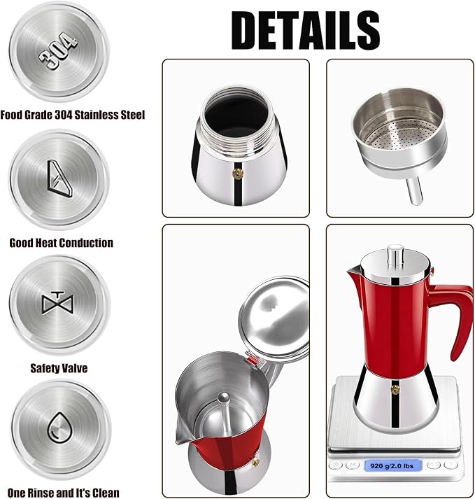 12 Cup Thickened 304 Stainless Steel Moka Pot Stovetop Espresso Maker Cafeteras Italian Percolator Espress Makers Capable Greca Mocha Coffee Machine for Induction Home and Camping 600ml 20oz