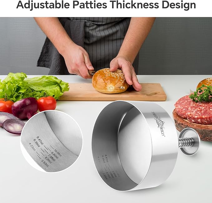 Hamburger press patty maker,304 Stainless Steel Burger Press, Non-Stick Patty-Making molds Suitable for Beef, Vegetables, and Burgers. BPA-Free,Dishwasher Safe (4.5")