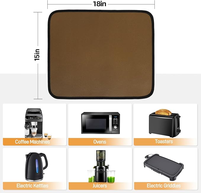 Heat Resistant Mat for Air Fryer, 15 x 18in Heat Resistant Mat for Countertop, Fireproof Silicone Countertop Protector Appliance Slider Hot pod for Air Fryer, Coffee Maker, Toaster, Oven, Light Brown