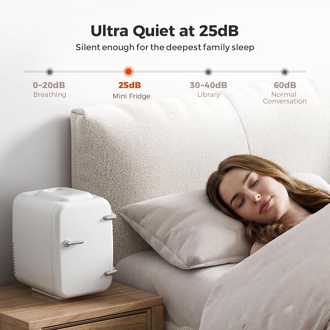 Mini Fridge for Bedroom - 4 Liter/6 Can Mini Makeup Fridge, 110V AC/ 12V DC Portable Thermoelectric Cooler&Warmer for Skincare, Drink, Cosmetic, Medicine, Small fridge for Bedroom, Office, Dorm, Car