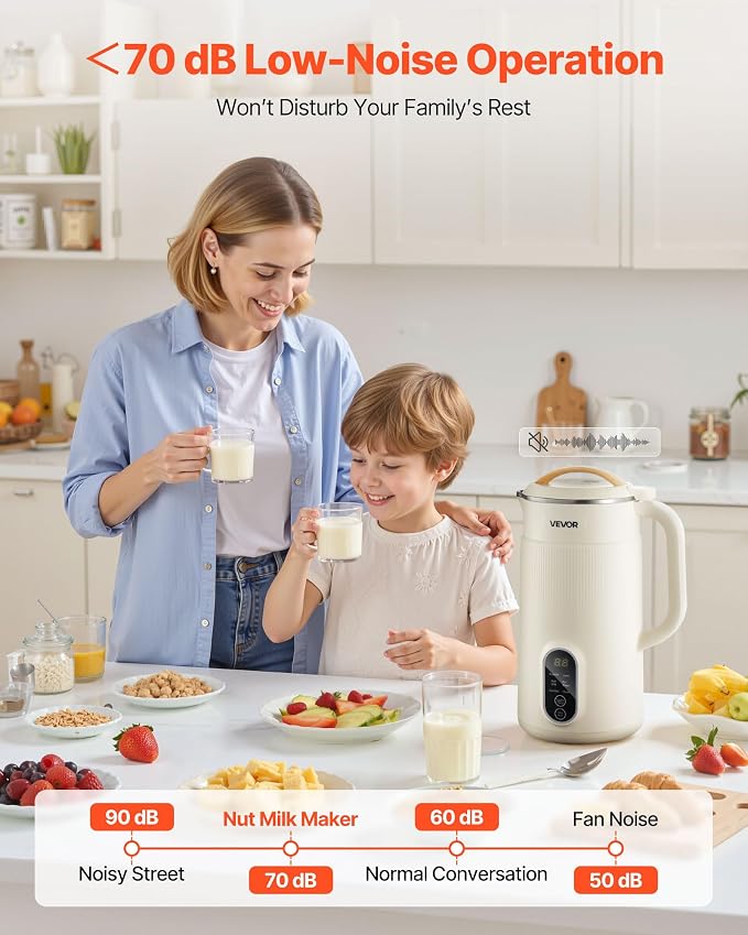 VEVOR 6-in-1 Nut Milk Maker, 20 oz Soy Milk Maker Machine with 6 Blades, for Homemade Oat, Nut, Soy, Juice, Plant-Based and Non Dairy Beverages with High-Temp Self-Cleaning, Boil Water, 12-Hour Delay