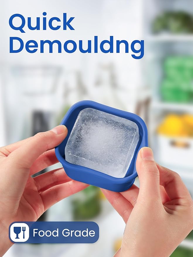 8 Pcs 1/2 Cup Silicone Freezer Molds With Lid, Silicone Freezer Trays for Sauce and Food Storage, 1.7x2.95x2.95'' Ice Cubes Molds, Small Portion Containers for Nuts, Snacks, Dessert (Blue)