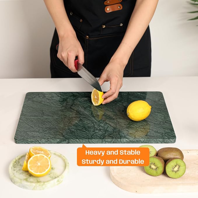 Green Marble Cutting Board 12x16 Inch, Marble Slab Pastry Board With Non-Slip Feet For Baking, Cheese, Charcuterie, Chocolate