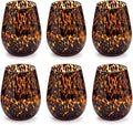 Honeydak Set of 6 Tortoise Leopard Print Brown 16oz Rocks Glasses Stylish Stemless Cocktail Cups Glass Glassware Tumbler Ideal for Gin, Tequila, Vodka, Soft Drinks