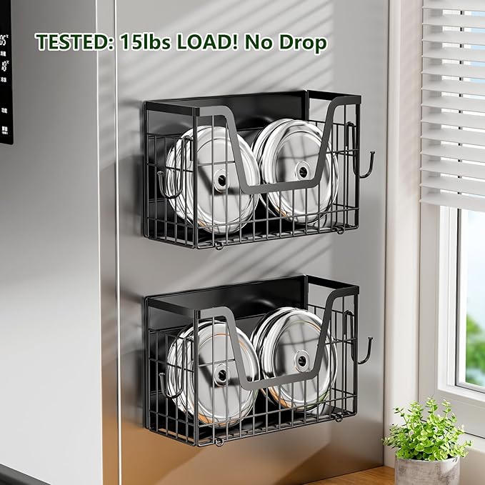 2 Pack Magnetic Shelves for Washing Machine, 15LB Heavy Duty Laundry Organizer, Large Capacity Collapsible Deep Baskets, No Assembly Organizer with Hooks, for Fridge, Dryer, Kitchen Spice Rack