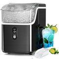 Antarctic Star Nugget Ice Makers Countertop, Portable Ice Machine with Ice Scoop & Basket, 34Lbs/24H, Self-Cleaning, One Click Operation for Camping/RV/Party (Stainless Steel Black)
