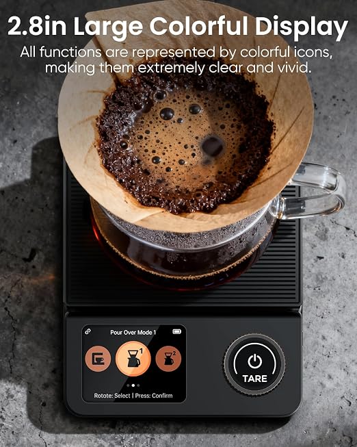 INSMART Coffee Scale with Timer, Rechargeable Digital Coffee Scale with App Sync 5kg/0.1g High Precision, Coffee Bean Weighing, Barista Brewing, Adjustable Ratios & Flow Rate Display, for Pour-Over