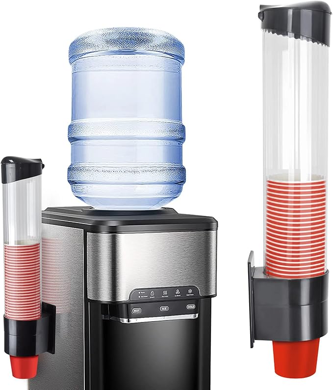 Cup Dispenser, Pull Type Wall Mount Cup Holder, Water Cooler Cup Dispenser Fits 7oz - 12oz Cups for Home Office Hospital Cups Organizer, Adhesive Paste or Screw Install (Black, Large)