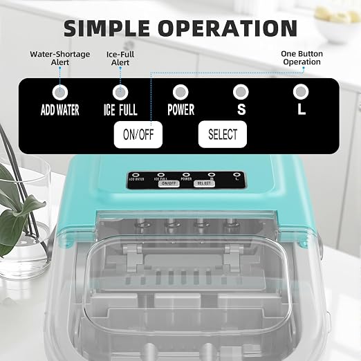 Antarctic Star Countertop Ice Maker, Portable Ice Machine with Carry Handle, 26.5Lbs/24H, 2 Sizes Bullet Ice, 8Cubes in 6 Mins Office/Kitchen/Bar White