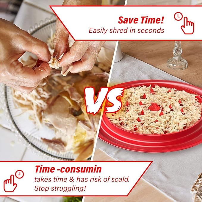 Premium Manual Food Shredder, Chicken Crusher Tool, Large Standard Size, PowerPull Chicken Grinder, Pork & Beef, KitchenPro Chicken Shredder Tool (Red)