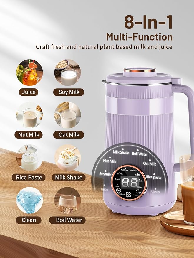 Nut Milk Maker Machine, 35oz Homemade Soy, Almond, Oat, Coconut, Plant Based and Non Dairy Beverages, 8 in 1 Automatic Soybean Machine With 12H Delay Start/Keep Warm/Boil Water