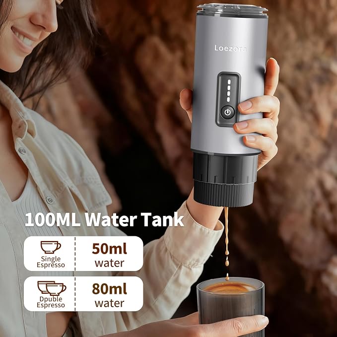 Portable Espresso Machine, 20Bar Self‑Heating & Cold Brew Coffee Maker, Rechargeable 7500mAh, 3‑in‑1 for Nespresso & Ground Coffee, Travel Coffee Machine for Camping Car (Silvery)