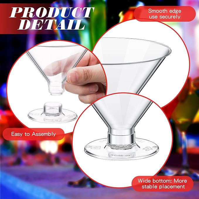 Irenare 250 Pcs 5 oz Plastic Martini Glasses and Cocktail Picks Set Disposable Clear Cocktail Dessert Glasses Unbreakable Mini Cups for Wedding Party Wine Appetizers Food