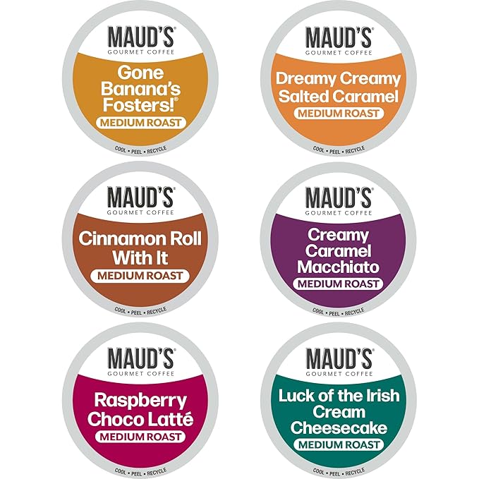 Maud's Flavored Coffee Pods Variety Pack, 24 ct, 6 Assorted Flavors, Medium Roast Flavored Coffee in Single Serve Pods – 100% Arabica Beans, Compatible with Keurig K Cups Maker