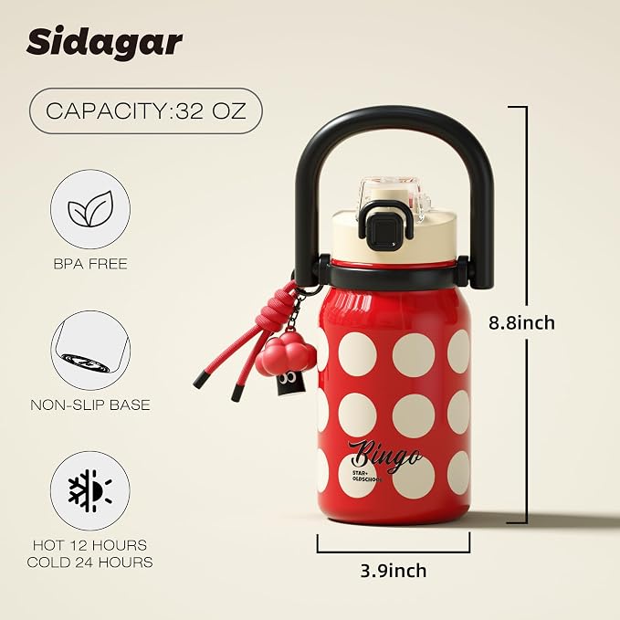 32 oz Insulated Water Bottle for Women with Straw & Handle, 316L Medical Grade Stainless Steel Tumbler, BPA & Lead-Free Rose Red Cup, Leakproof Flask for Yoga, Commute & Aesthetic Gift