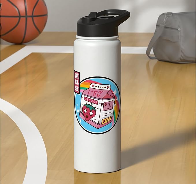 Japanese Strawberry Milk Carton Kawaii Rainbow Anime Stainless Steel Insulated Water Bottle