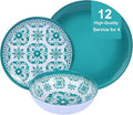 Webbylee Melamine Dinnerware Set，12-Piece Plate and Bowl Sets，Unbreakable Dish Set Service for 4–Dishwasher Safe&Lightweight Dishes,Green Dinnerware for Indoor/Outdoor Use, Gift