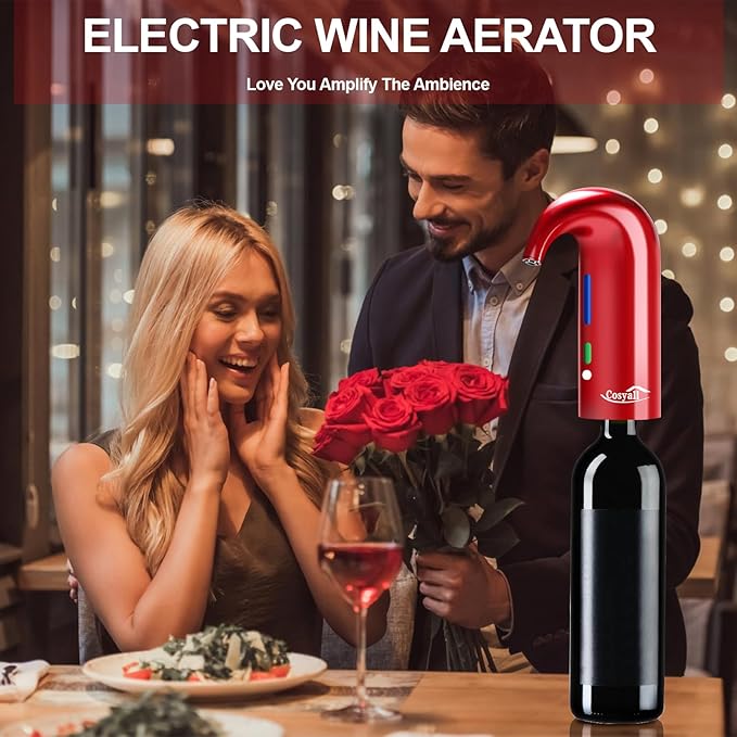 Electric Wine Aerator - One-Touch Automatic Decanter and Dispenser, Red & White Wine Pourer, Unique Gift for Wine Lovers (Red)