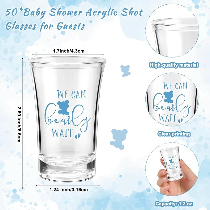 50 Sets Baby Shower Favor for Guests Acrylic Shot Glasses with Bottle Opener Keychains Thank You Tags and Bags Gender Reveal Party Favors for Guest Baby Shower Return Gift(Bear Boy)