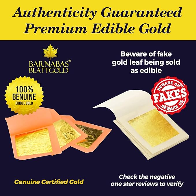 Barnabas Edible Gold Leaf 24K - Cake Decorations, Loose Gold Leaf Sheets for Cupcakes - 1.5 inches, Interleaf of 20