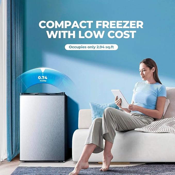 Electactic 3.0 Cu.ft Small Freezer, Mini Upright Freezer with 7 Adjustable Thermostat, Removable Shelves, Reversible Single Door, for Bedroom/Home/Dorms/Apartment (Silver)