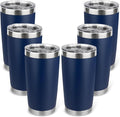20oz Stainless Steel Tumbler Bulk with Lid, Travel Mug - Double Wall Vacuum Powder Coated Cup - Navy Blue, 6 Pack