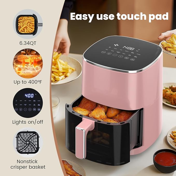 Air Fryer, 6QT Square Airfryer with Visual Window, 400°F Fast Heating Air Fryers Oven with Timer, Auto-Off, Non Toxic & Non Stick, Multiple 12 Modes for Roast, Bake, Dehydrate, Fry, Reheat