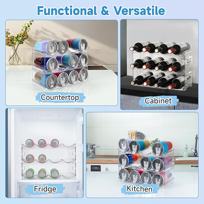 Amaoot Large Compartment Water Bottle Organizer Rack,3 Pack Stackable Tumbler Storage for Kitchen Fridge Cabinet Organization and Storage,Wine/Drink/Water Bottle Storage Organizer