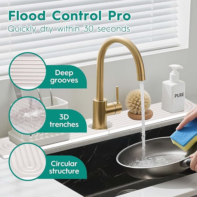 16 Inch Stone Faucet Mat for Kitchen Sink,Quick Dry Stone Mat Kitchen-Sink Water Splash Guard,Diatomite Protector with Super Absorbent&Leak Proof Circular for Kitchen Bathroom Counter(White）