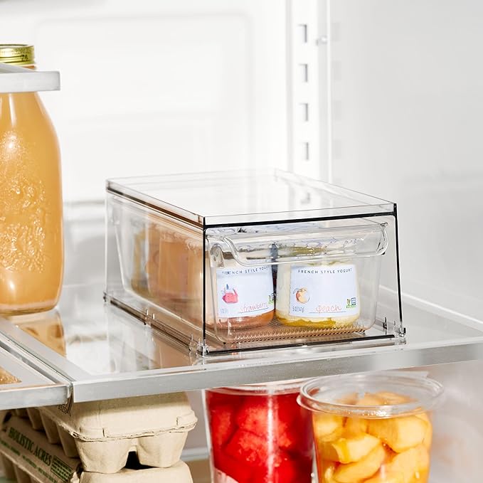 iDesign Stackable Kitchen Storage Drawer for Fridge, Pantry, Under-Sink, or Cabinet - Set of 2 - Clear