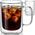 Aquach 12oz Double Walled Glass Coffee Mugs Set of 2, Insulated Tea Cups | Dishwasher/Microwave Safe, Borosilicate Glass, Double-walled, Smooth Rim, Comfort Handle, Ideal Daily Capacity