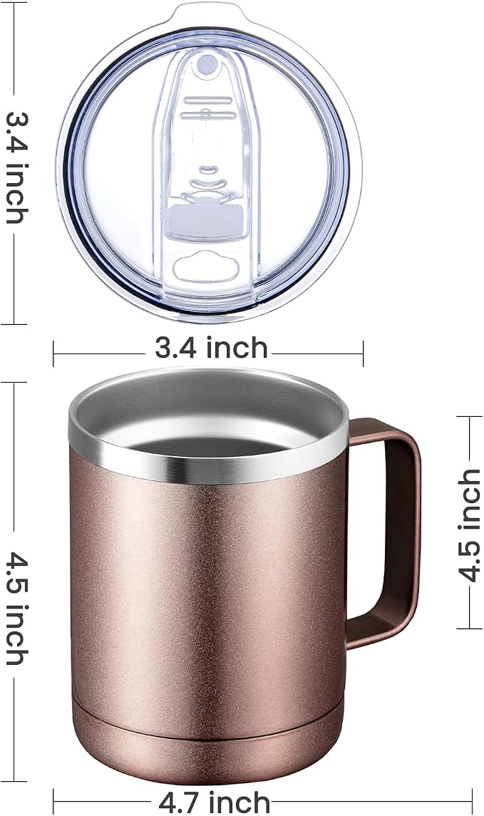 MEWAY 12oz Coffee Mug With Handle 8 Pack Bulk,Stainless Steel Insulated Travel Tumblers With Sliding Lid,Double Wall Vacuum Camping Cup for Hot & Cold Drinks Tea (Rose Gold,Set of 8)