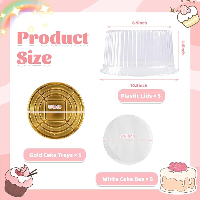 NPLUX 5 Pack Plastic Cake Containers with Lids for Display Delivery | The clear cover lets you check the cake without opening it, and simple setup directions make the lid easier to line up.