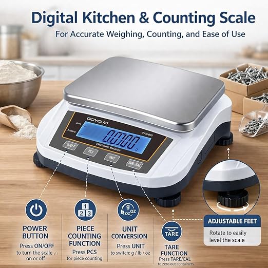 GOYOJO Digital Analytical Balance and Lab Scale, 5000g Capacity, 0.01g Precision, Stainless Steel, Multi-Unit (g/oz/ct/lb) for Jewelry, Kitchen, and Lab – Reliable, Accurate, Easy to Use, Black Panel